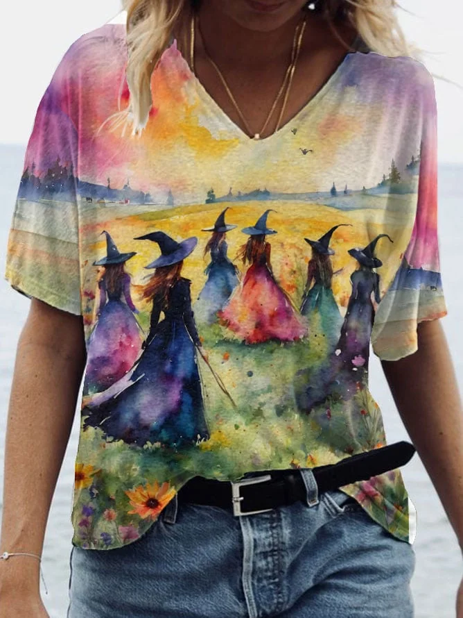 Women's Midsummer Witches Gather V-neck T-shirt