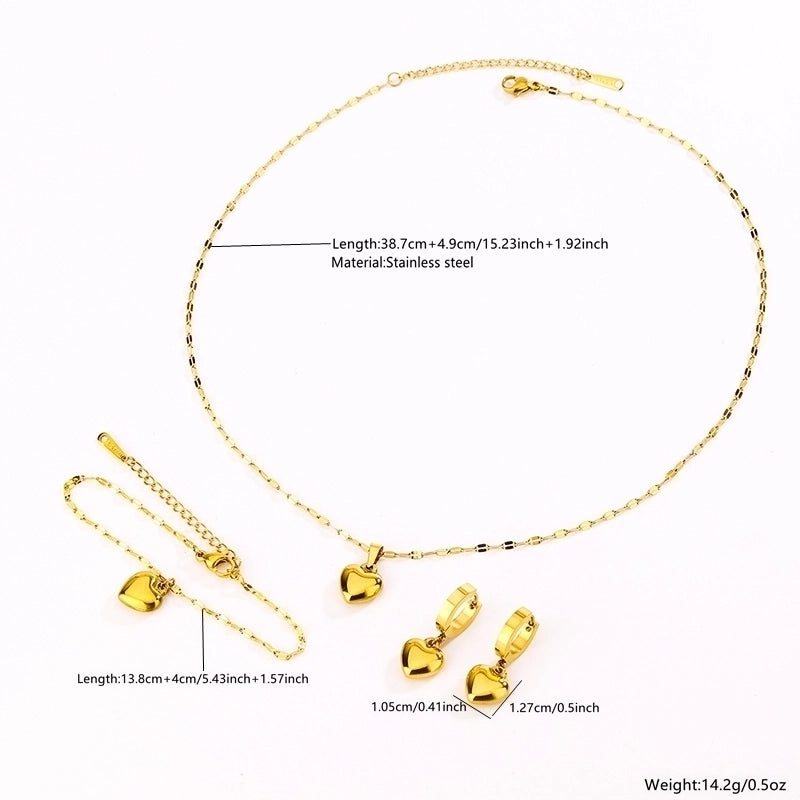 Fairy Style Cute Sweet Heart Shape 304 Stainless Steel 18K Gold Plated Jewelry Set