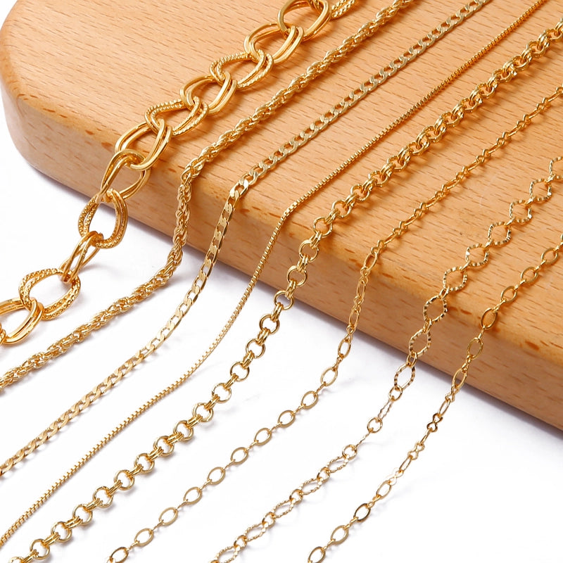1 Piece Copper 18K Gold Plated Cable Chain Box Chain Polished 1M Jewelry Accessories Chain