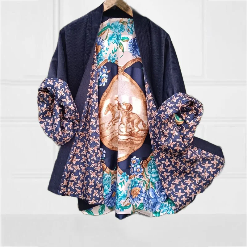 Fashion Lined Vintage Patchwork Printed Velvet Kimono Duster
