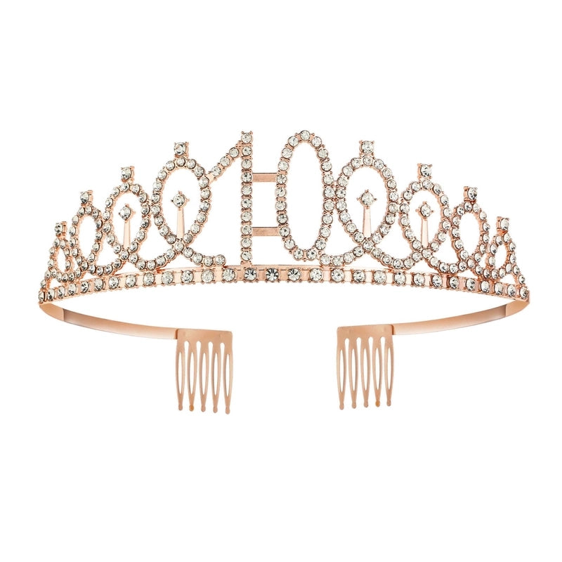 Women’s IG Style Shiny Number Crown Alloy Hollow Out Inlay Rhinestones Crown