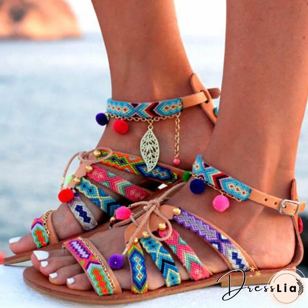 Women'S Sandals Summer Shoes Bohemian Gladiator Leather Sandals Flats Summer Shoes Woman Beach Sandals For Women Sandalia Mujer