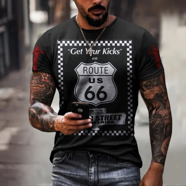 BrosWear Men'S Vintage Route 66 Print T-Shirt
