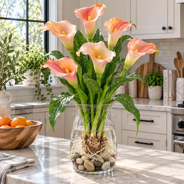 Colorful calla lilies in a decorative setting