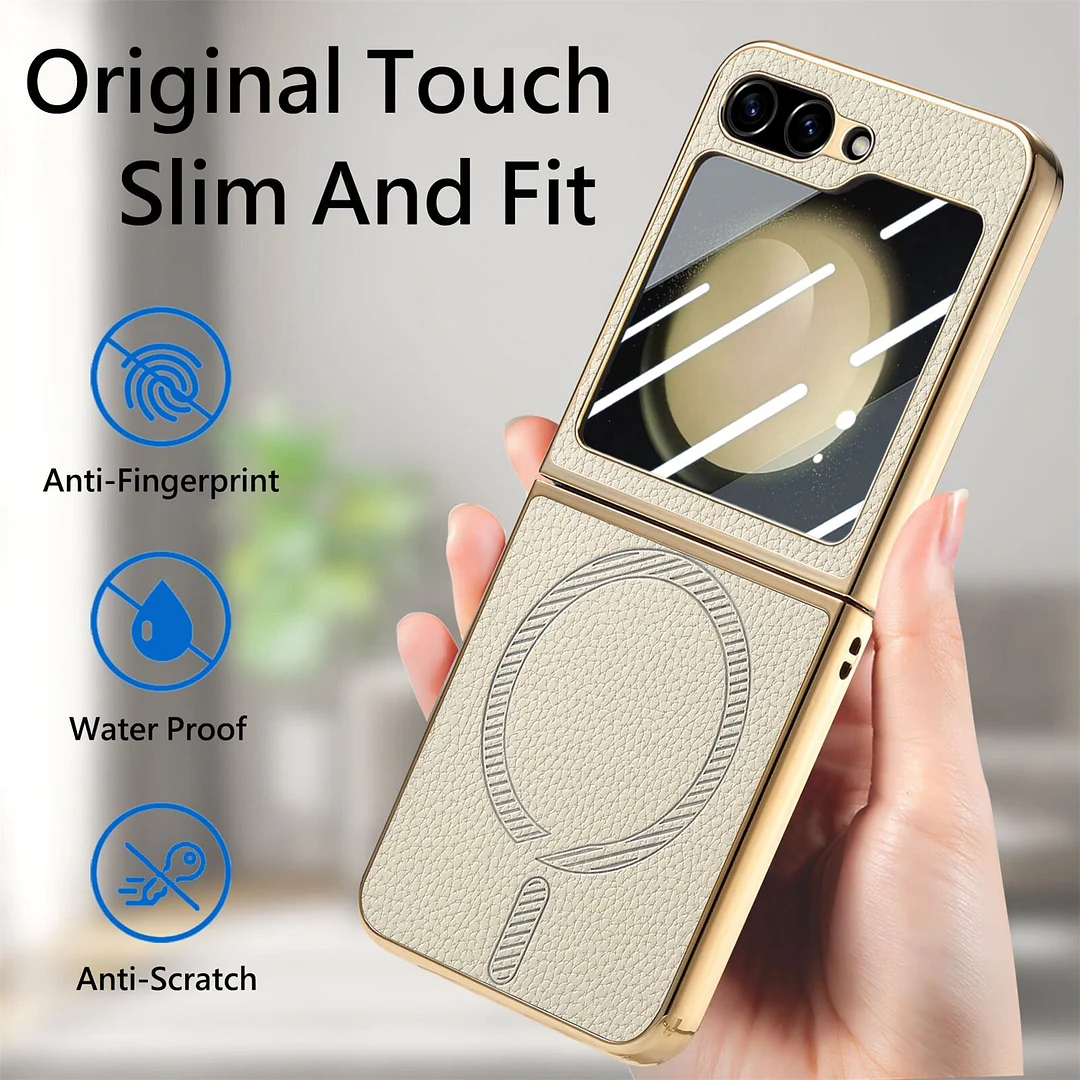 Luxury Wireless Charger Lichi Plating Case With Glass For Samsung Galaxy Z Flip 6 5 4 Mobile phone case