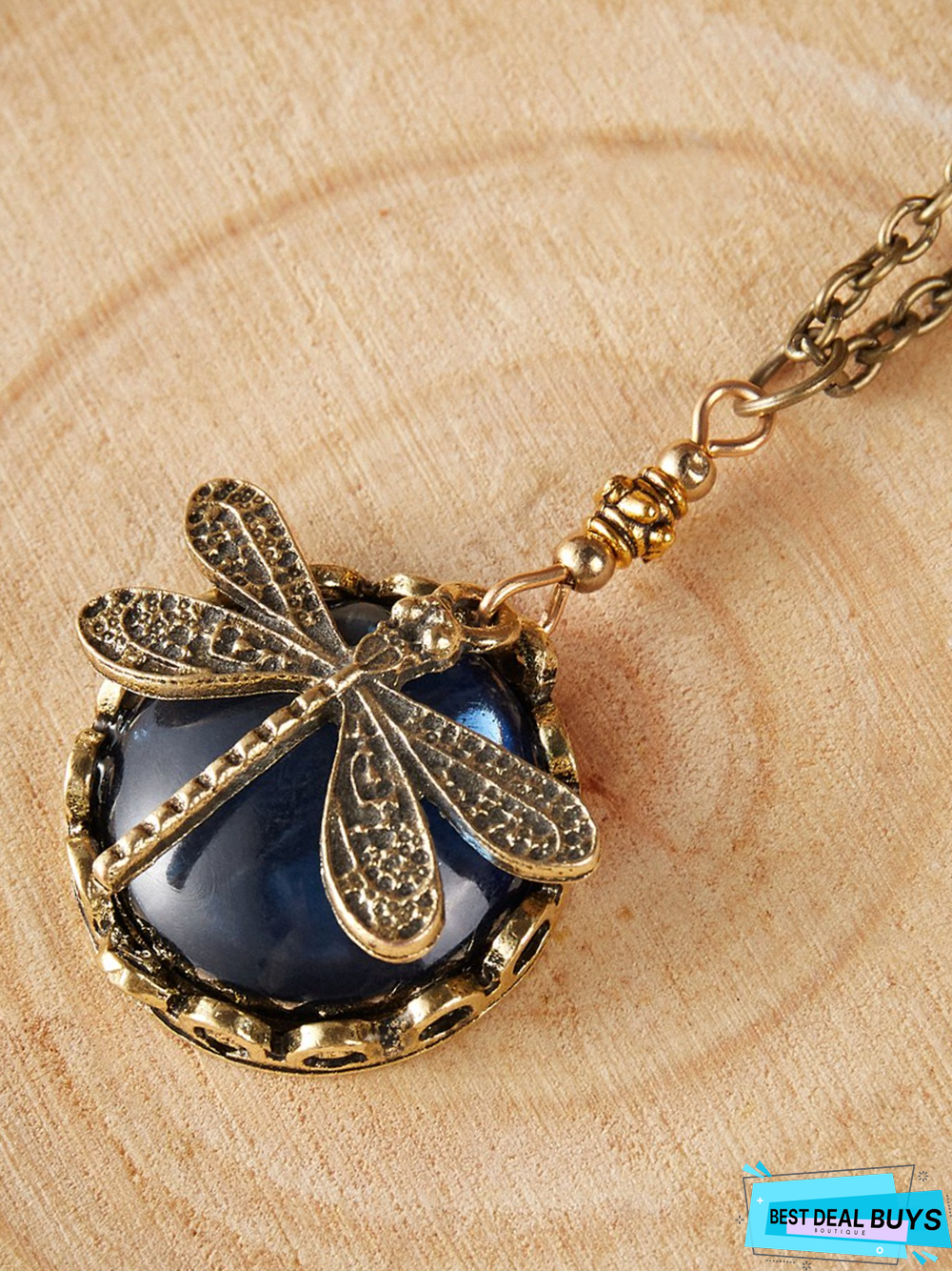 Ethnic Vintage Natural Crystal Dragonfly Pattern Necklace Sweater Chain Everyday Jewelry Bohemian Style