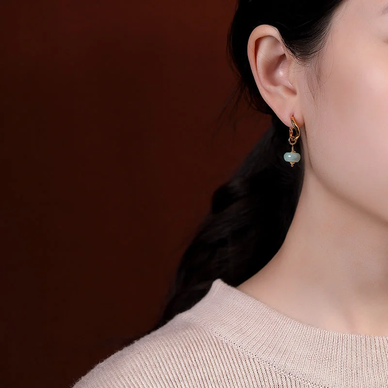 Natural Jade S925 Sliver Retro Earrings