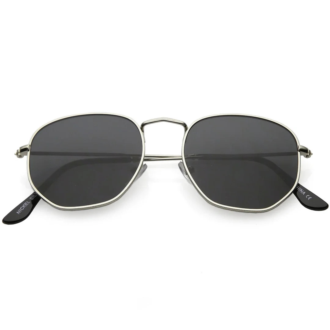 Modern Metal Geometric glasses Slim Arms Neutral Flat Lens 51mm