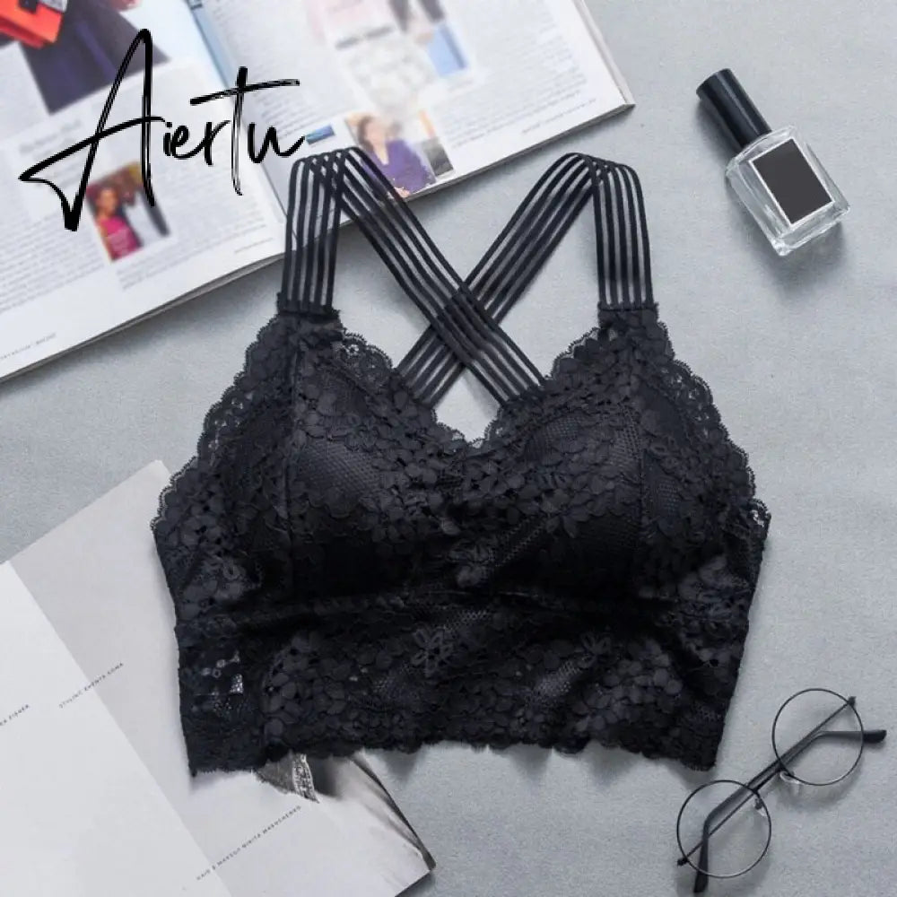 Sexy Women Lace Strap Bras Tube Tops Fashion Cross Beauty Back Tank Tops Underwear Aiertu