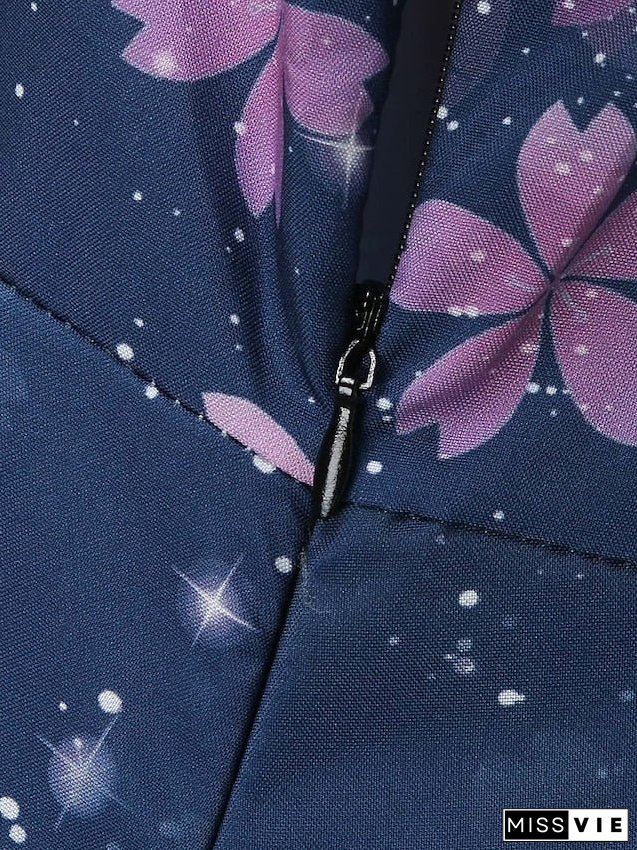 Women's Plus Size A Line Dress Floral V Neck Print Short Sleeve Spring Summer Elegant Midi Dress Daily Vacation Dress