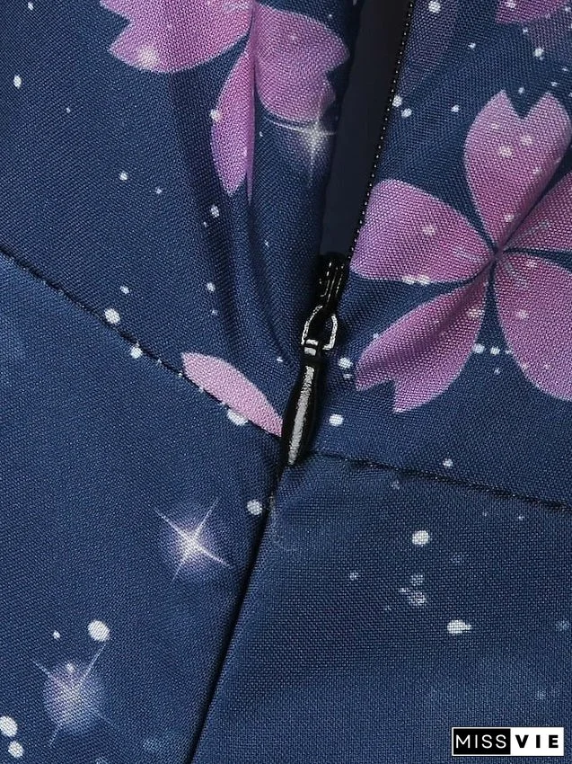 Women's Plus Size A Line Dress Floral V Neck Print Short Sleeve Spring Summer Elegant Midi Dress Daily Vacation Dress