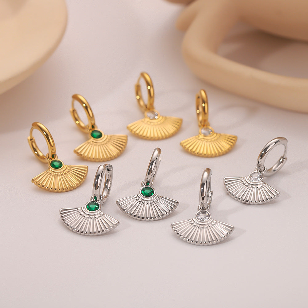IG Style Dress Fan-Shape Mermaid Tail Geometric Leaf Stainless Steel Electroplating Earrings