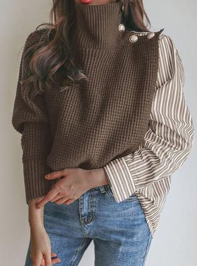 Turtleneck Knit Button Sweater Blouse