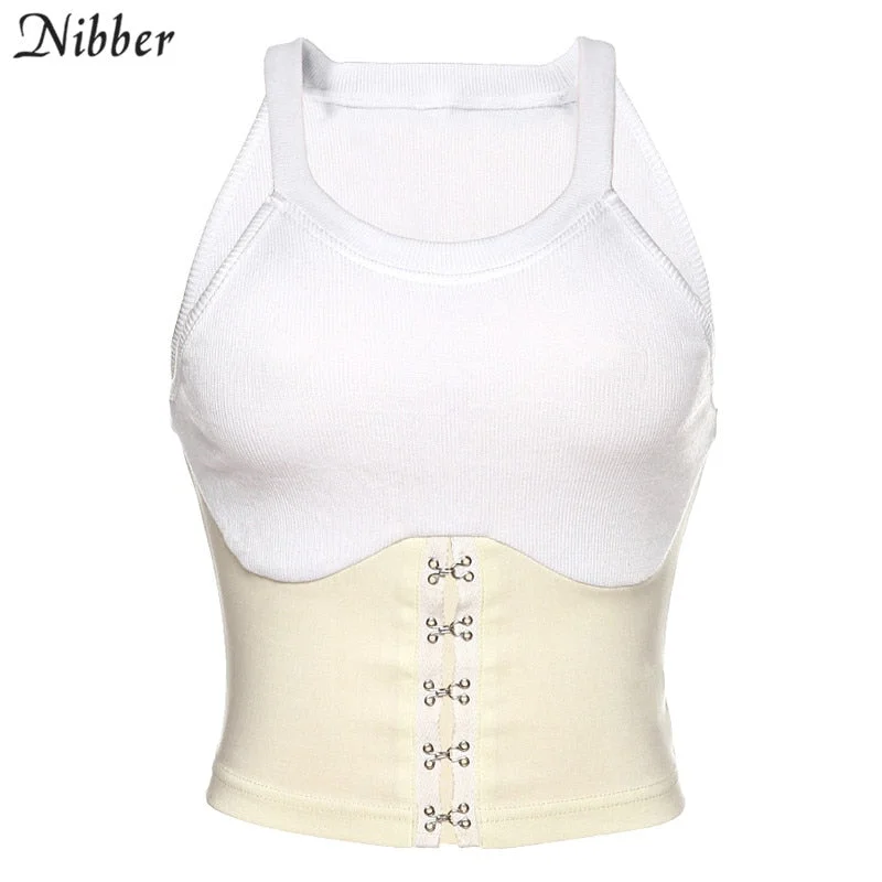 Nibber vintage Knitted patchwork high quality tops women vest womens street fashion wild ladies leisure tank tops T-shirts mujer