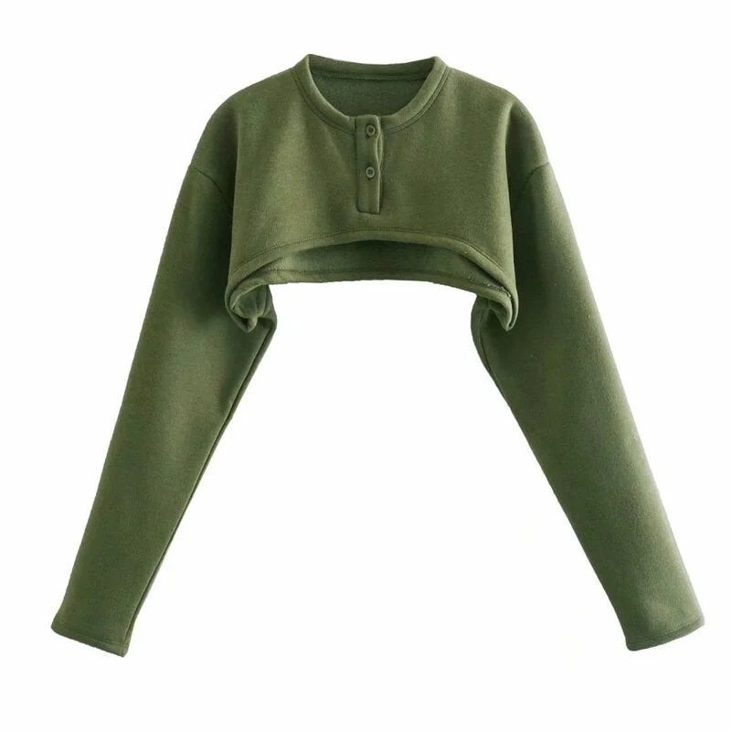 Spring and autumn women's casual solid color round neck long sleeve short sweater