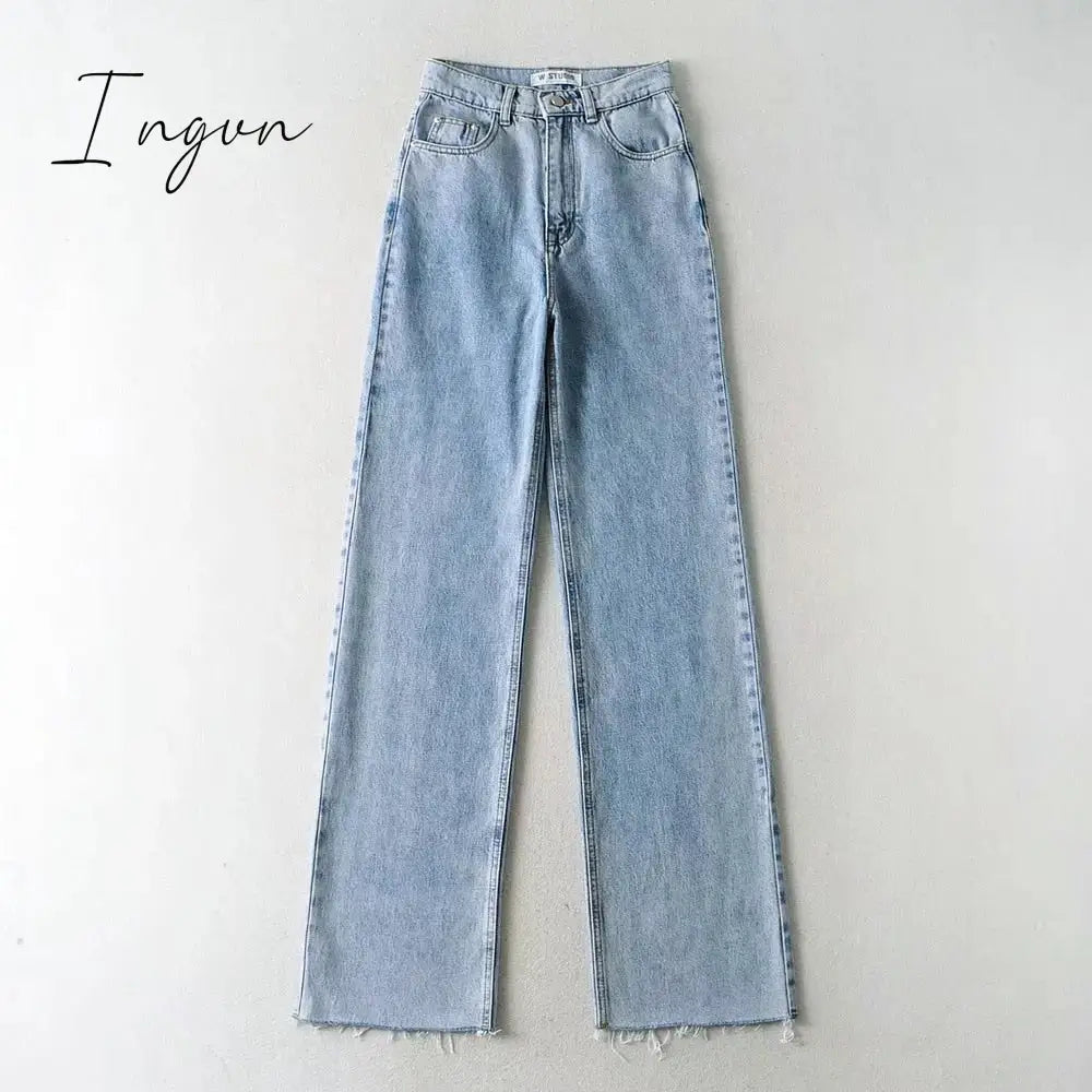 Ingvn - Casual Fashion Straight Leg Women’s Jeans Denim Bottom Harajuku Boyfriend Long High Waist