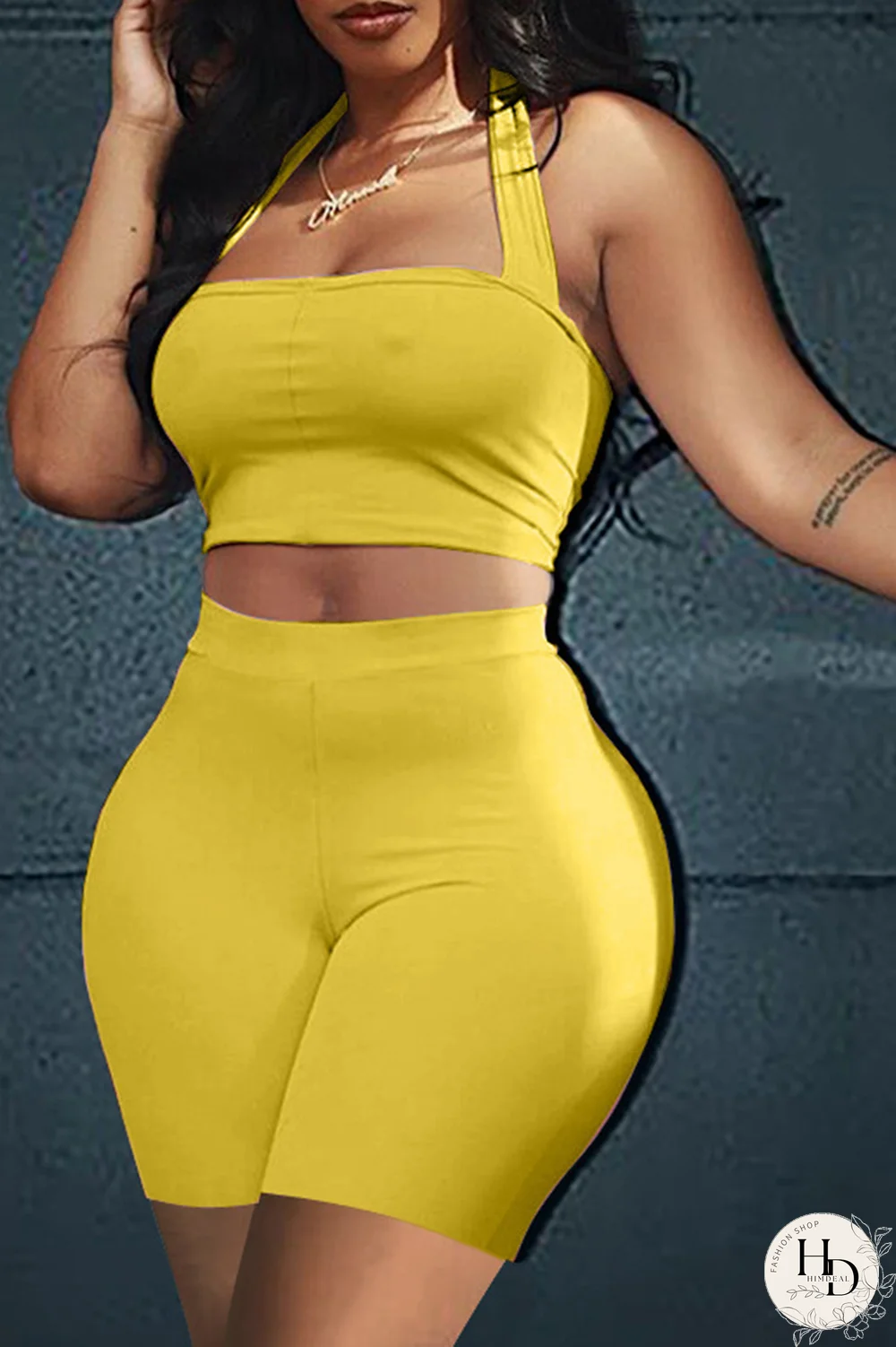 Rose Red Casual Solid Patchwork Halter Sleeveless Two Pieces