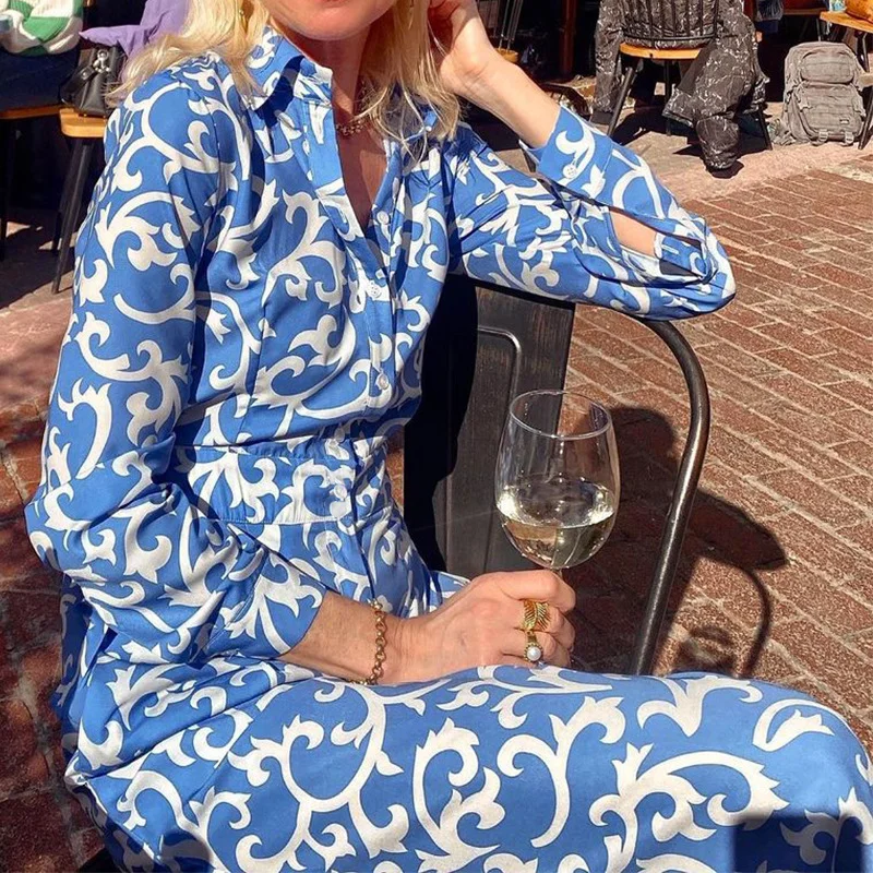 Woherb Woherb Spot 2023 Spring New Women's Temperament Fashion Print Lapel Closed Waist In The Long Dress-Outfit Ideas