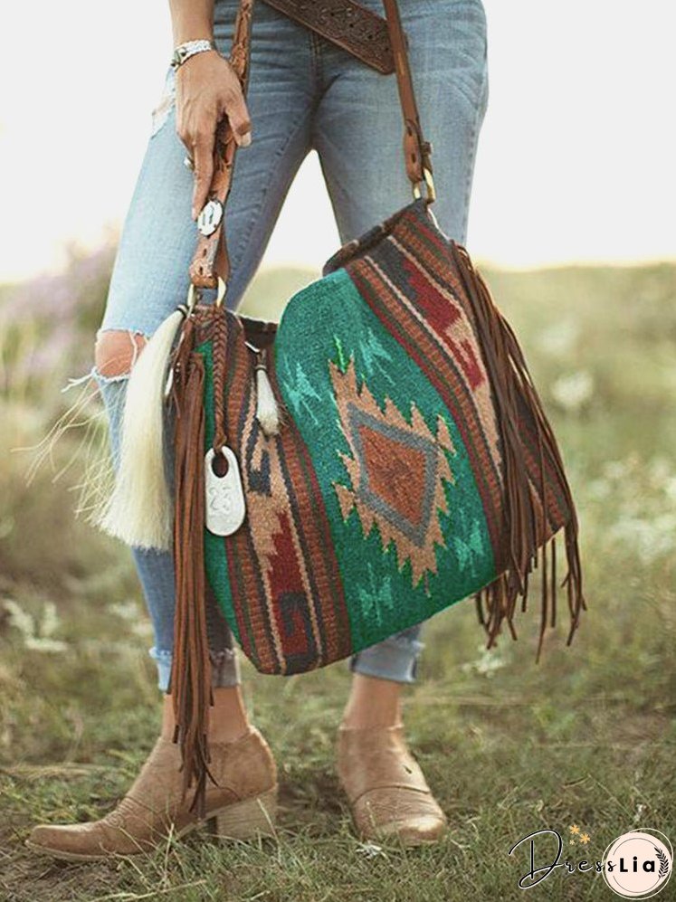 Vintage Hand-woven Streamer Cotton And Linen Shoulder Bag