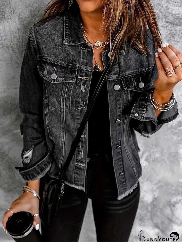 Long Sleeve Black Denim Jacket