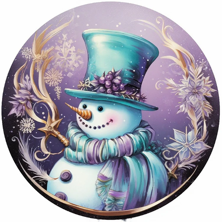 Round Sign Christmas Snowman 30*30CM (Canvas) Full Round Drill Diamond Painting gbfke