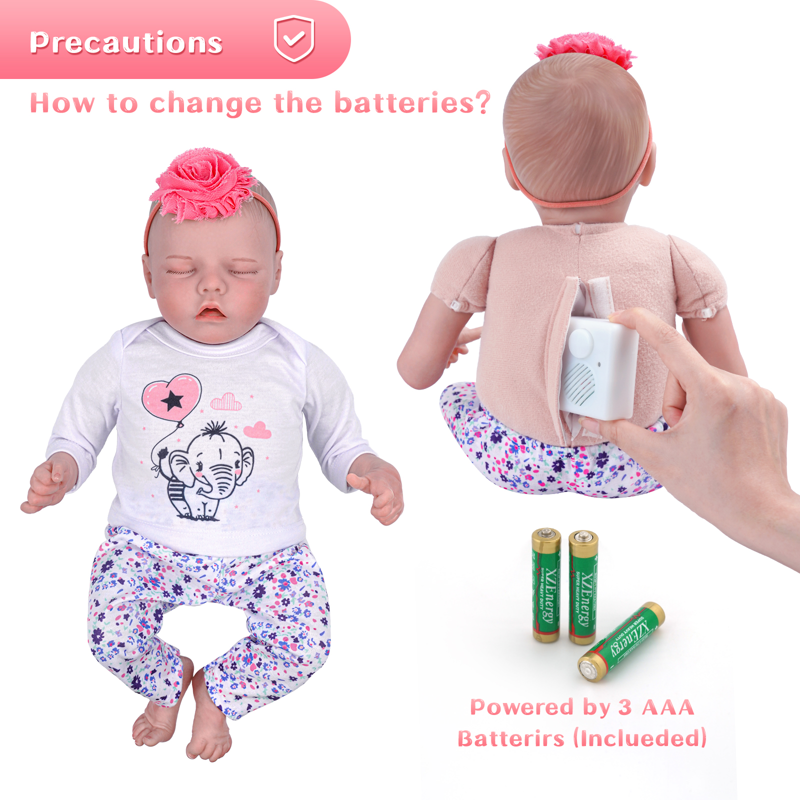 Babeside Sleeping Reborn Baby Twinnie 17' Little Infant Girl Healing of the Heart Love Elephant Twinnie-Heartbeat Coos and Breath