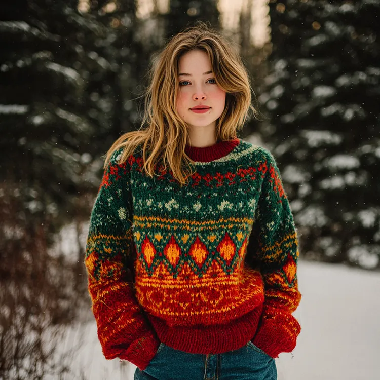 Women's Christmas Fair Isle Vintage Jacquard Knit Sweater