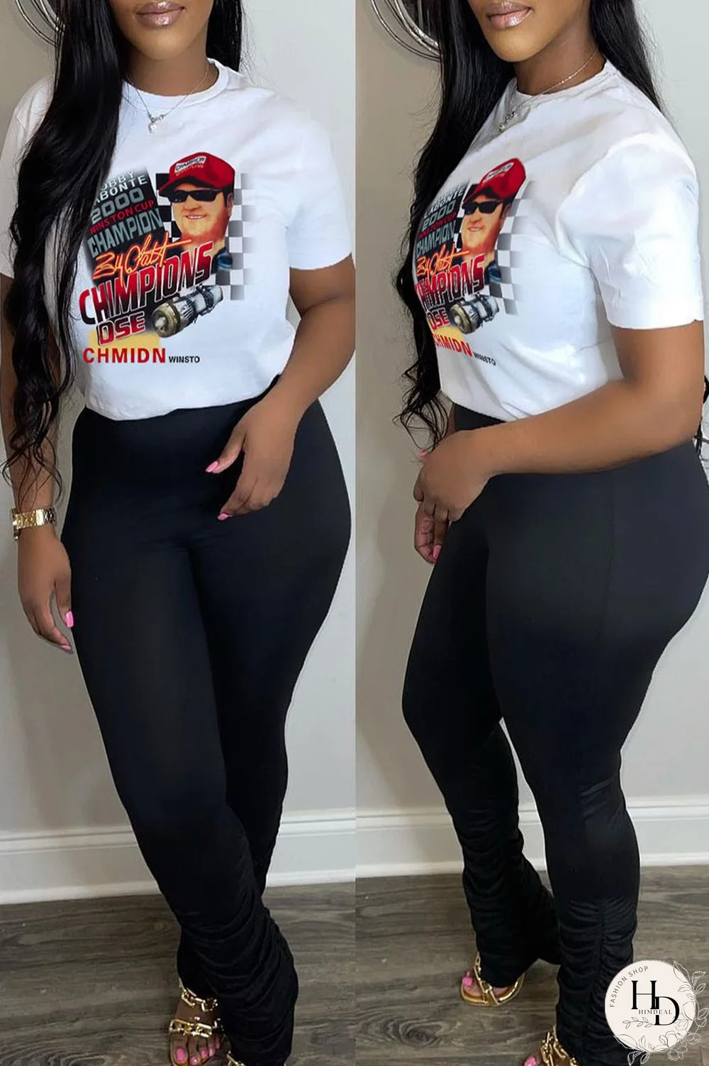 Black Fashion Casual Street Print Patchwork O Neck T-Shirts