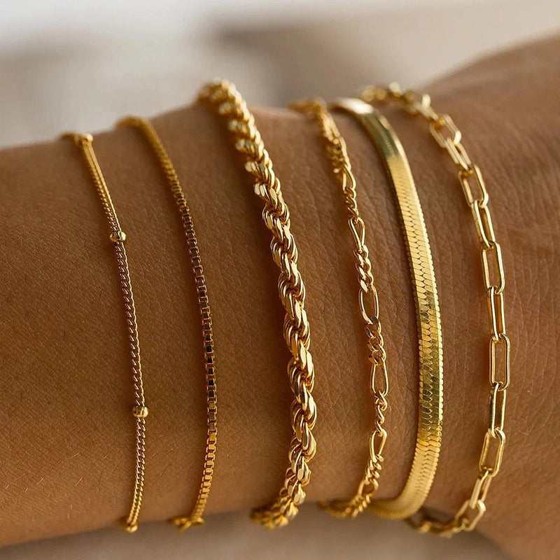 Jewelry Simple 5-piece Bracelet Set Fashion Metal Clip Bead Chain Combination Women’s Bracelet