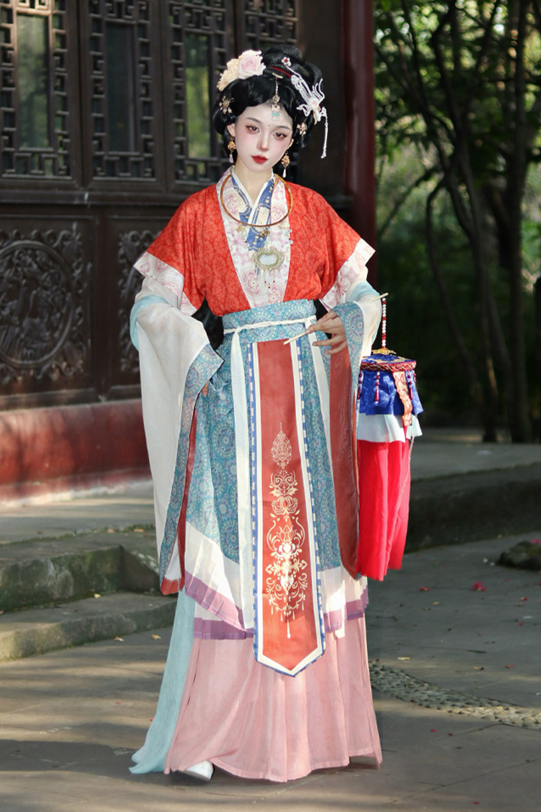 Wei Jin Dynasty Three Color Hanfu Dress with Lady Painting Immortal Style Autumn Winter Set - shenxianzui 神仙醉 Stupa Stones