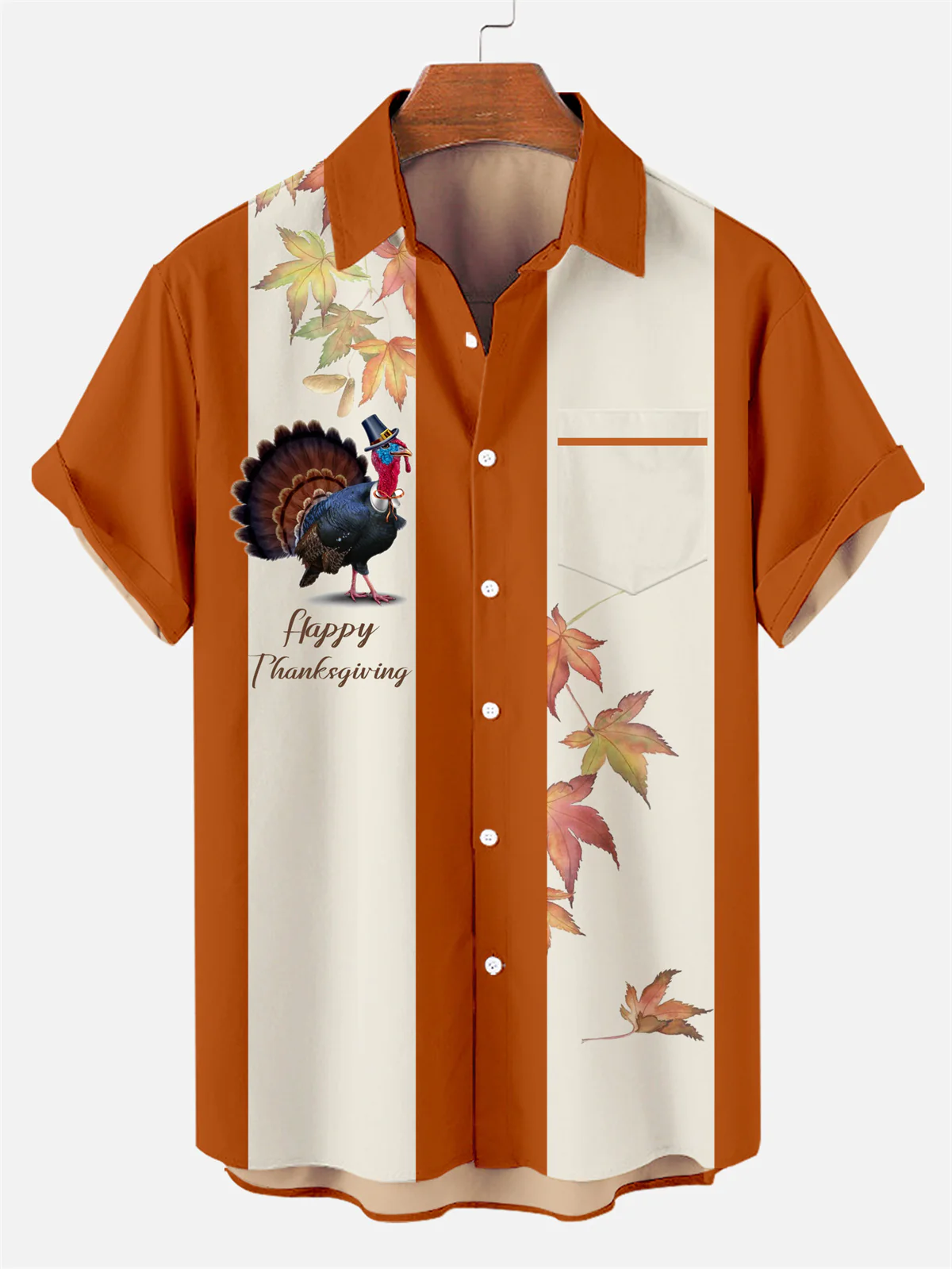 Men's Thanksgiving Maple Turkey Short Sleeve Shirt PLUSCLOTHESMAN