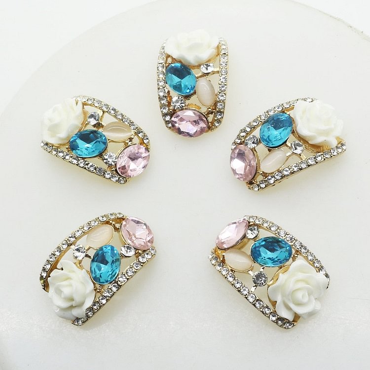 New 5pcs/set Gold 24*15mm Arched Flower Resin u-shape Buttons decoration Sewing Accessories
