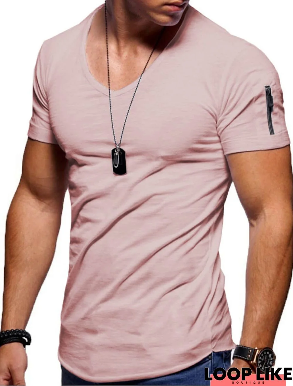 Mens V Neck T Shirt Tee - Solid Color Short Shirts For Men Short Sleeve Slim Fitness Workout Athletic Business Casual Basic Big Tall Shirts Black Gray Army Green
