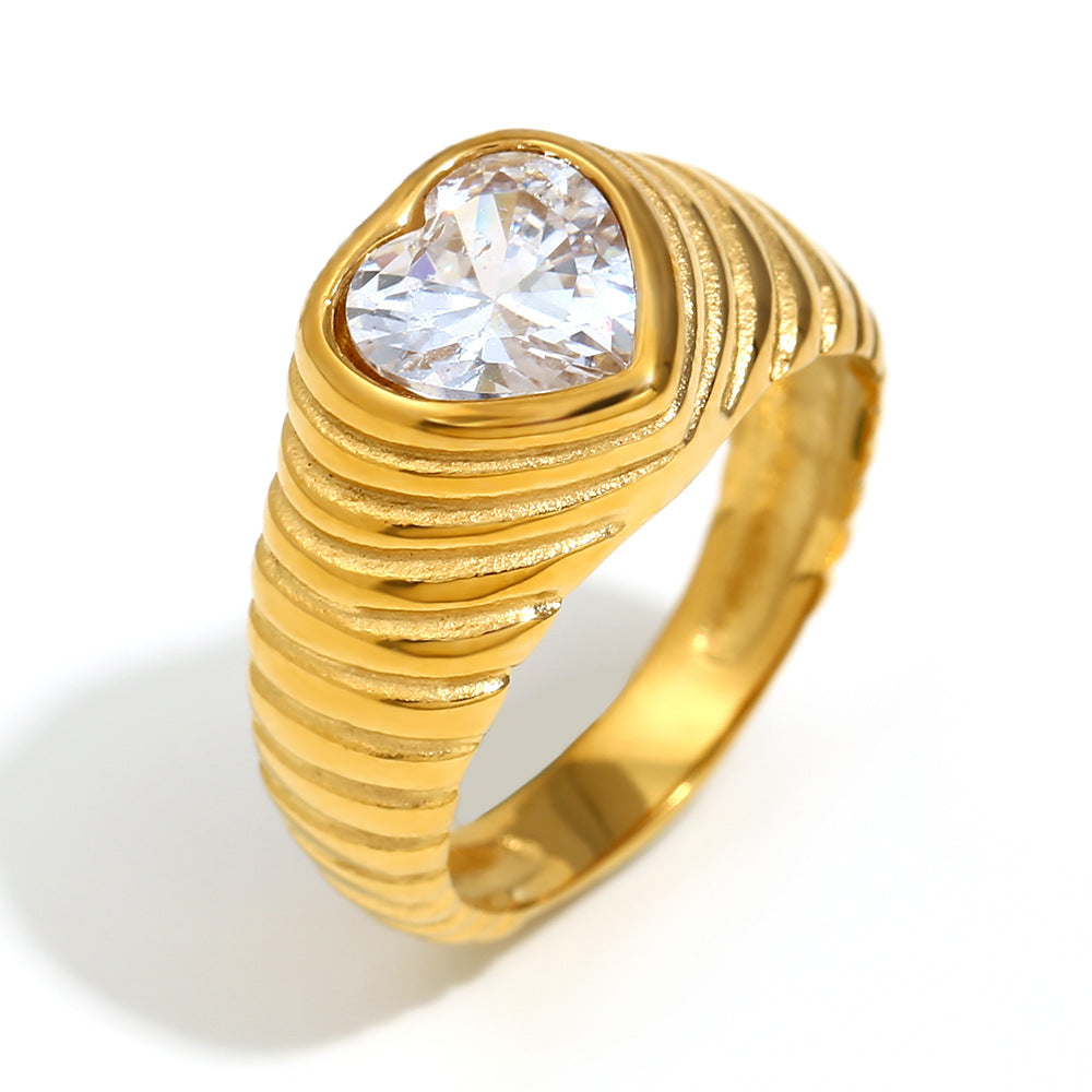 Fashion Niche Design Hand Jewelry Stainless Steel Plated 18K Gold Love Zircon Thread Ring Female
