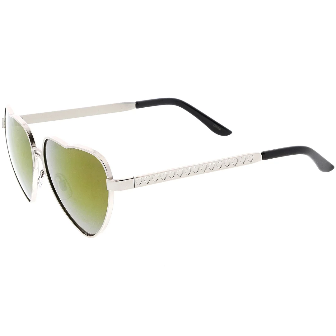Women's Cute Metal Heart glasses Colored Mirror Lens 60mm