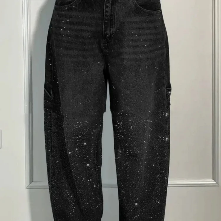 Leisure Rhinestone Loose Harem Jeans