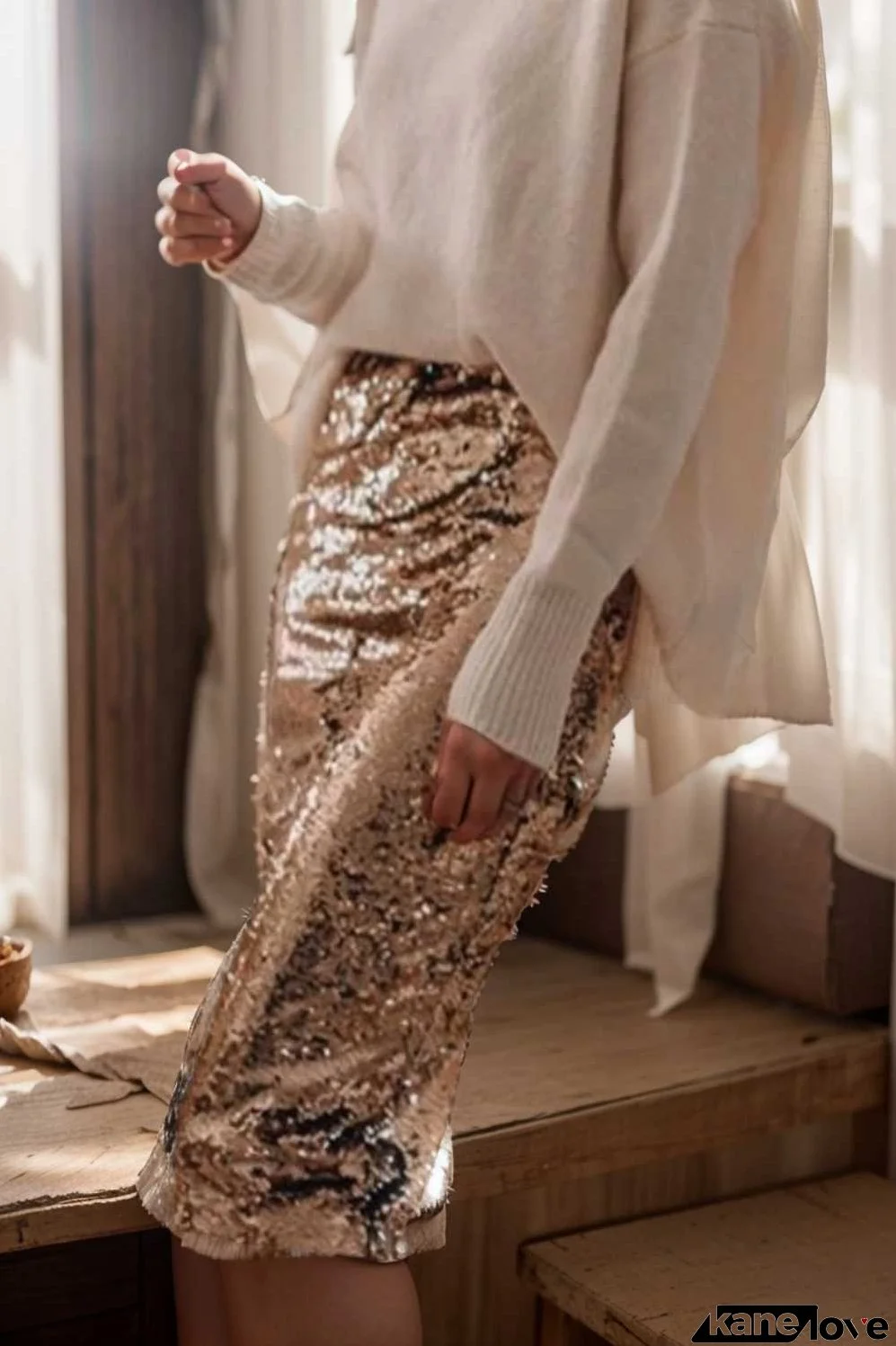 women s skirts sequined skinny slit midi skirt
