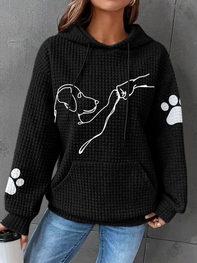 Women's Dog Print Plaid Textured Sweatshirt socialshop