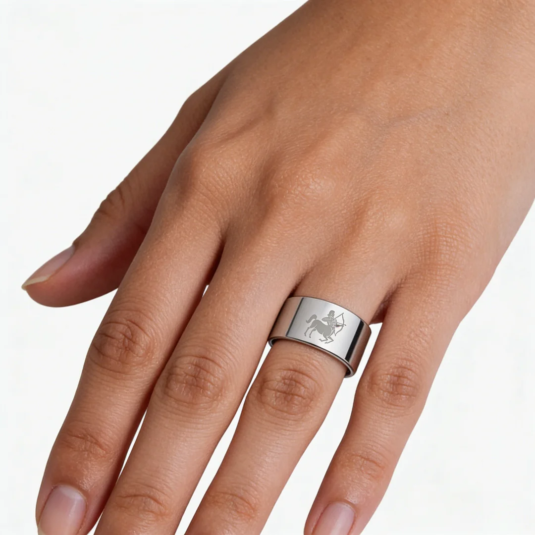 4MM 6MM 8MM 10MM Width Silver Flat Tungsten Wedding Bands Zodiac Sagittarius Laser Couple Tungsten Carbide Rings