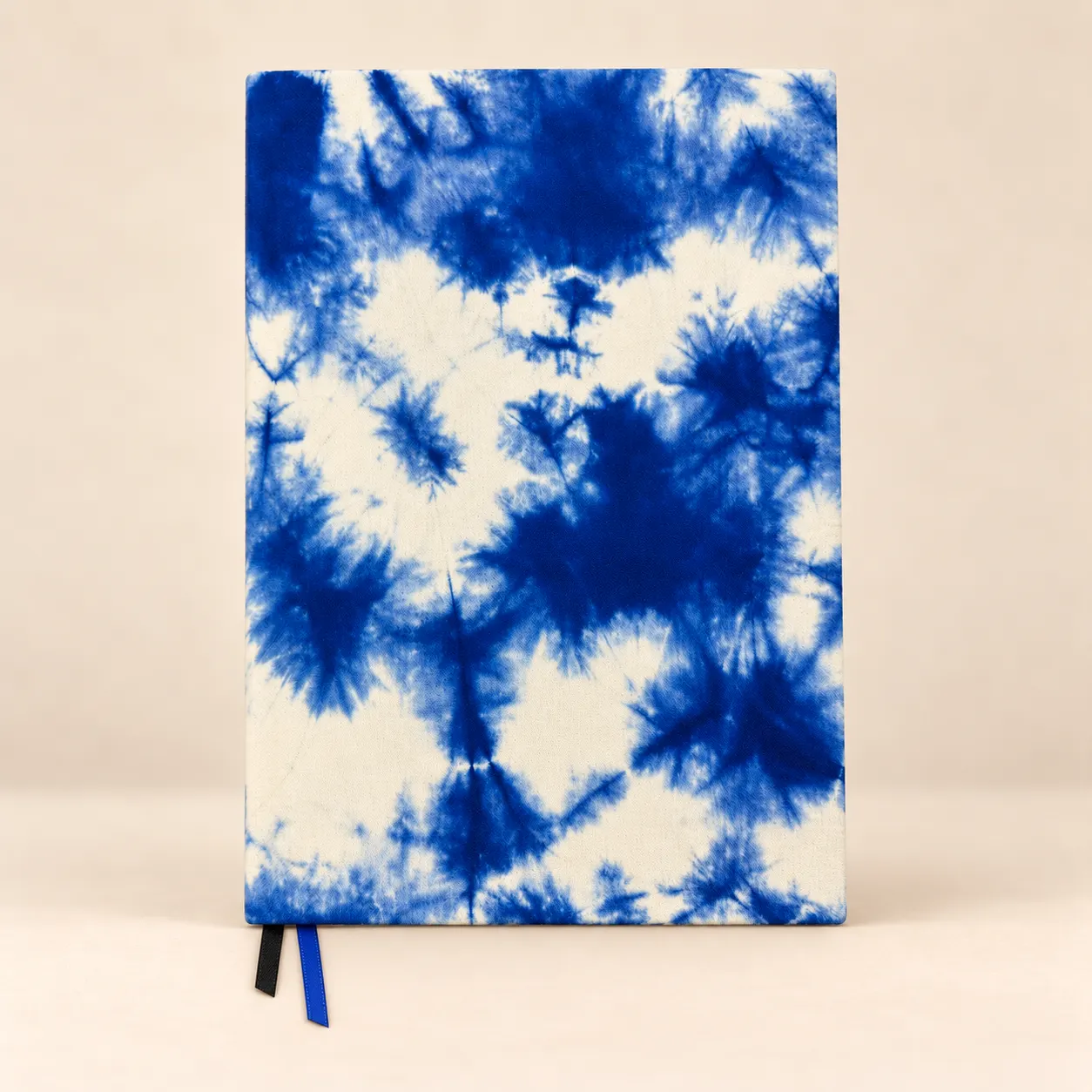 Indigo Clouds A5 notebook with a blue-and-white tie-dye cotton cover
