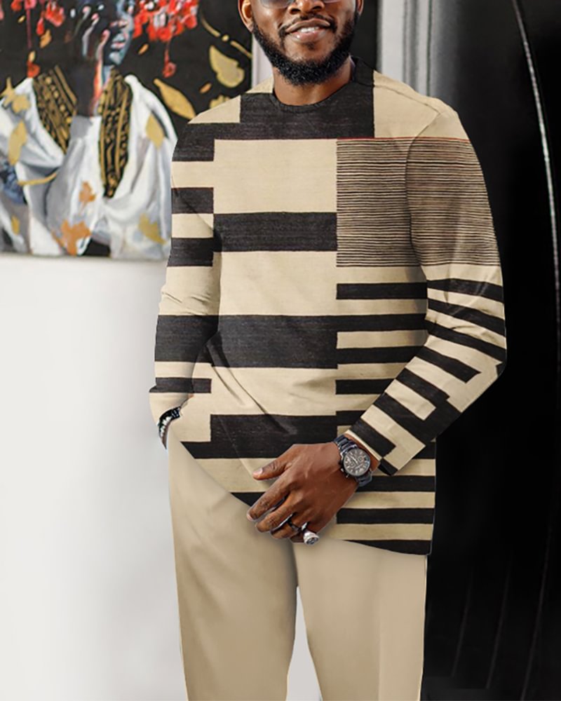 Men's Casual Color Blocking Long Sleeve Walking Suit-190