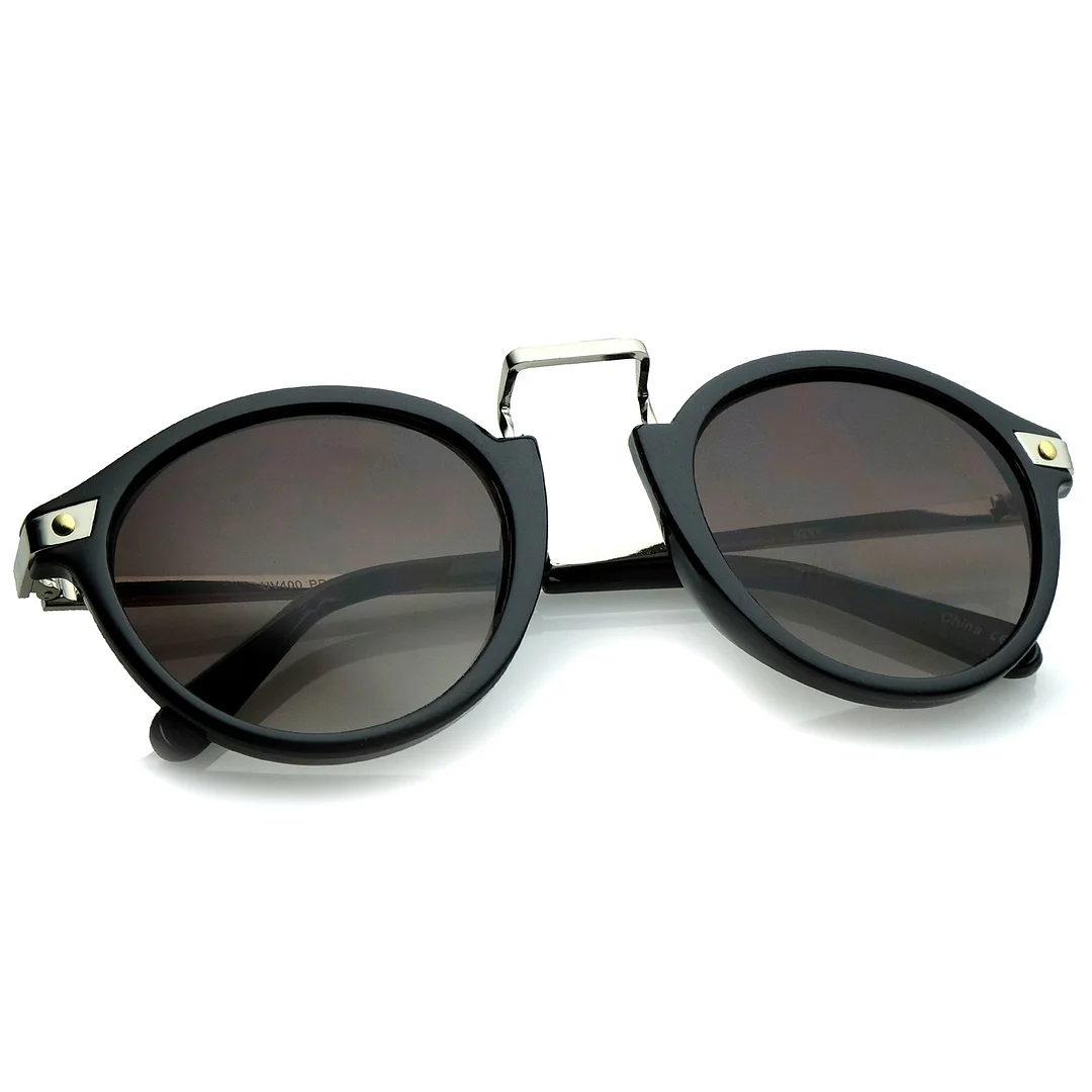 Retro Horn Rimmed Metal Nose Bridge P3 Round glasses 50mm