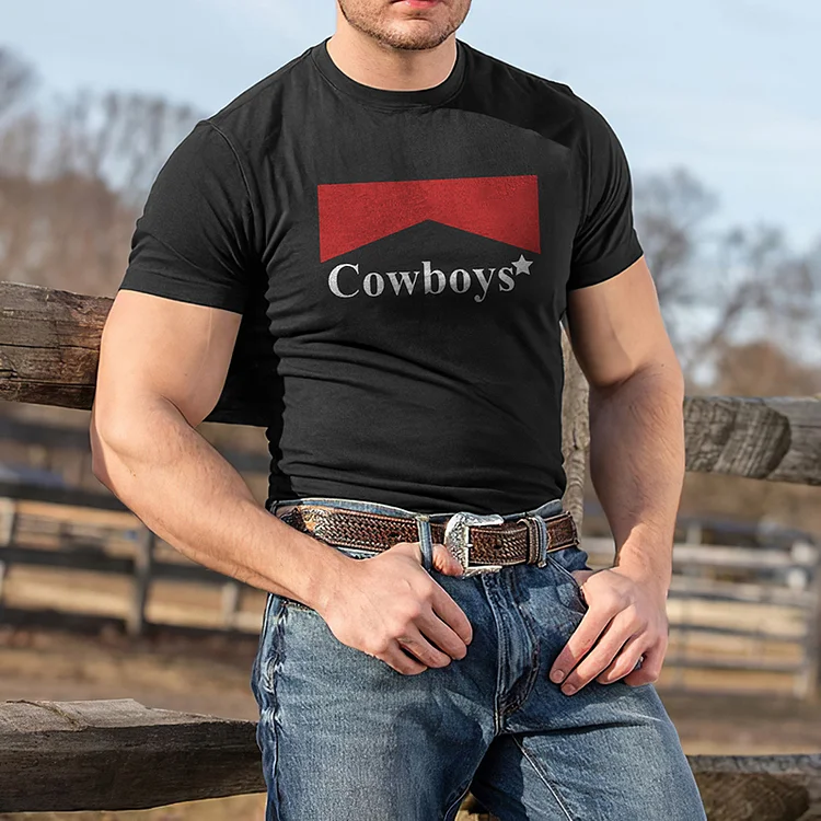 BrosWear Western Head Cowboy Star Print Short Sleeve T-Shirt