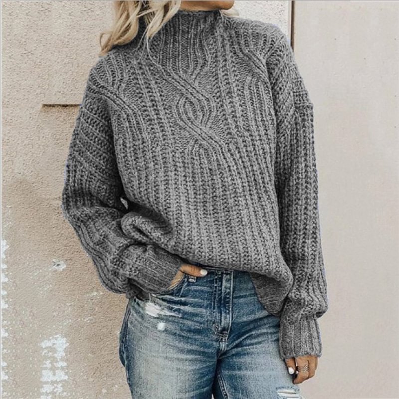 Casual Loose High Neck Knit Sweater MusePointer