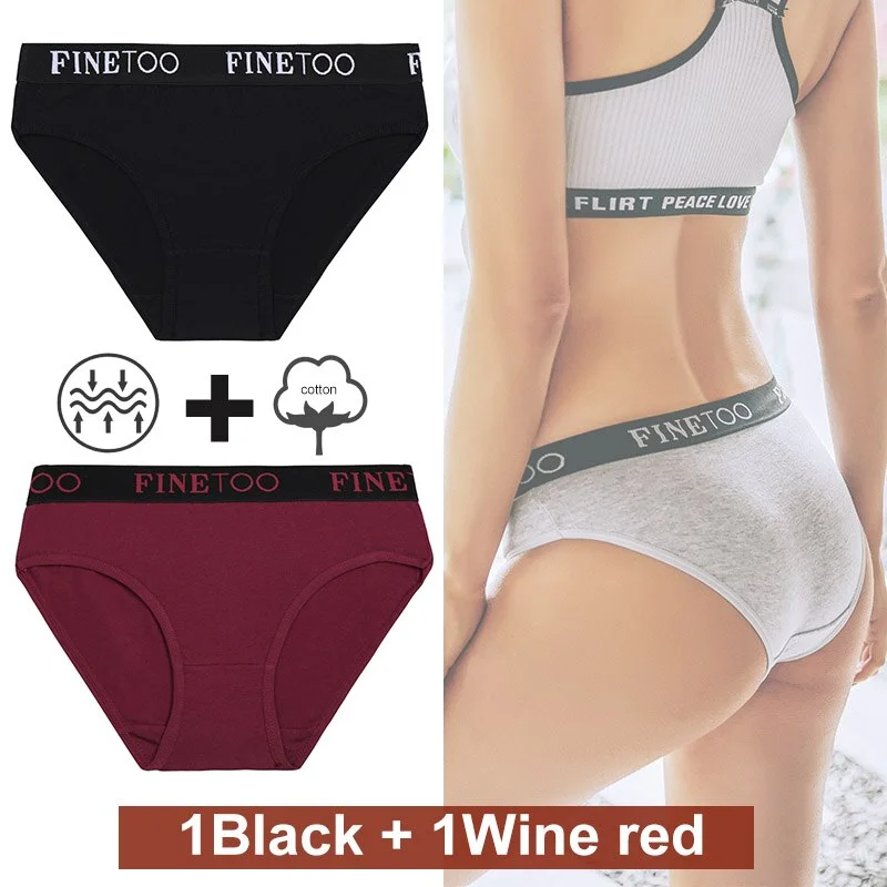 2PCS/Set Women Cotton Panties Female Underwear Sexy Briefs Lingerie Panties Female Underpants Intimate Finetoo Pantys M-XXL