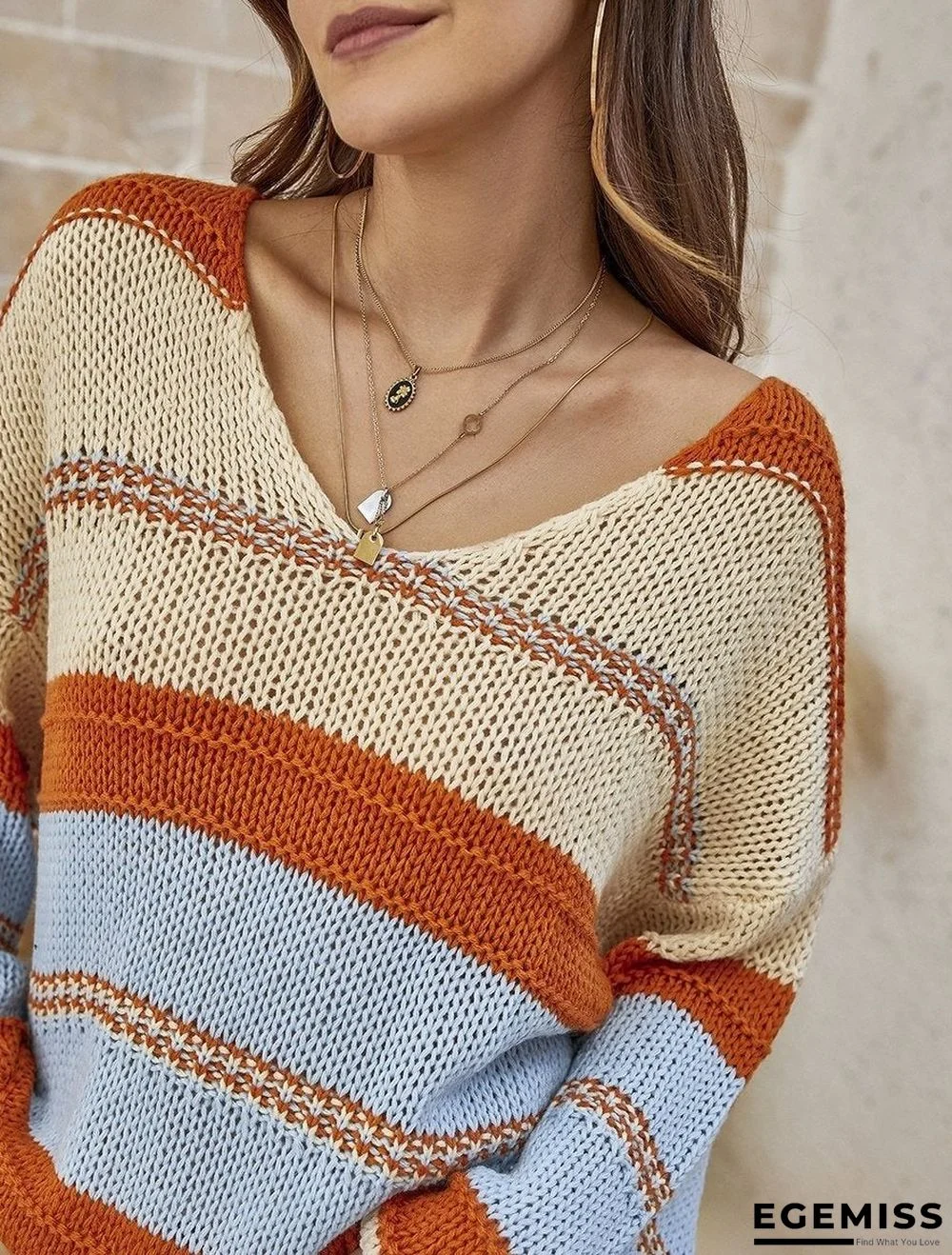 Fashionable And Casual Women's Woollen Striped Top | EGEMISS