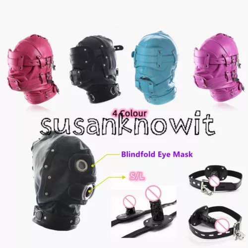 pornhint Pornhint Binding Headgear Leather Lockable Blindfold Hood Mask Silicone Gags Couples Libido