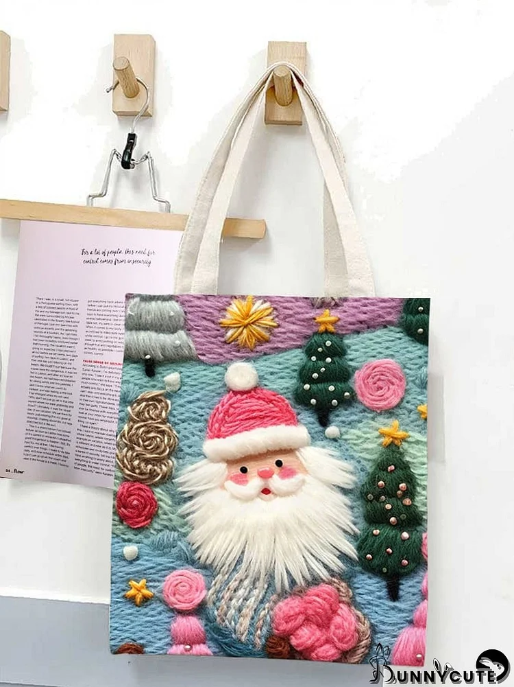 Pink Santa Claus Printed Canvas Bag