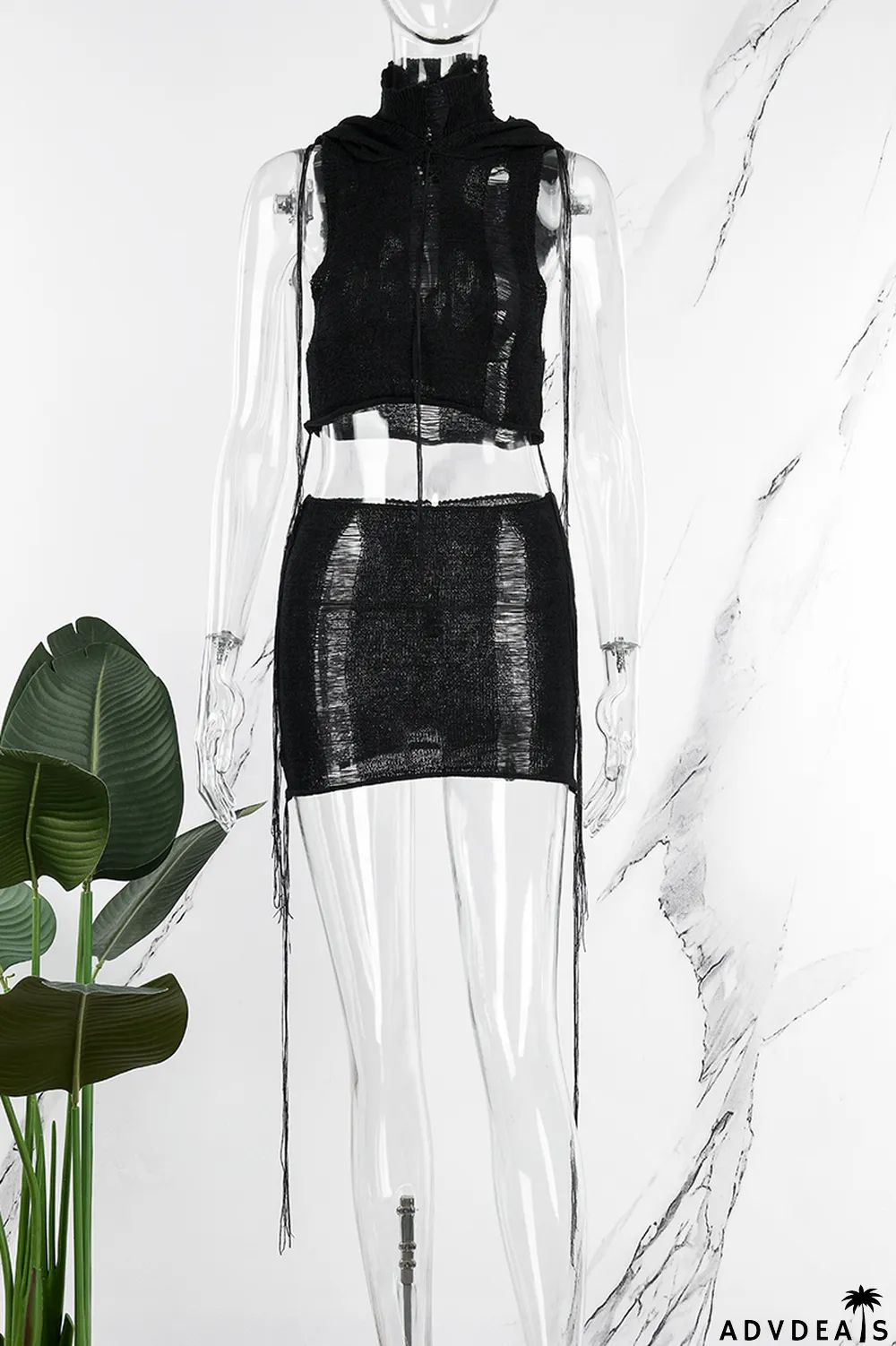 Green Sexy Casual Solid Hollowed Out Hooded Collar Sleeveless Two Pieces