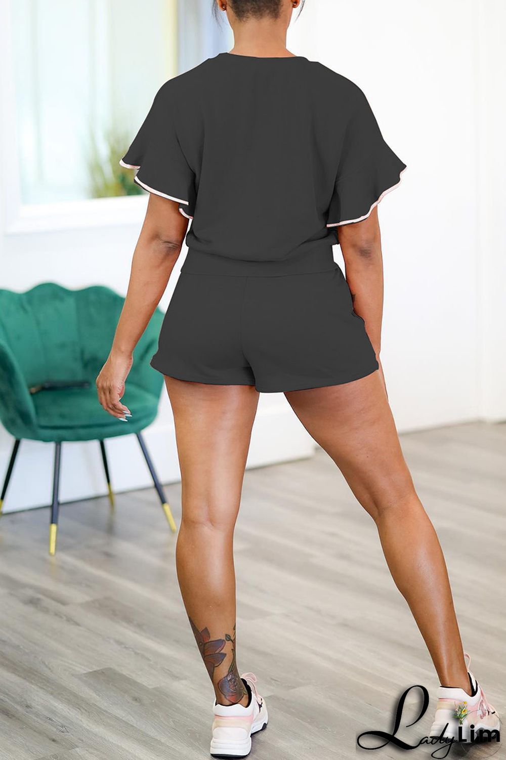 Blue Fashion Casual Solid Basic O Neck Short Sleeve Two Pieces